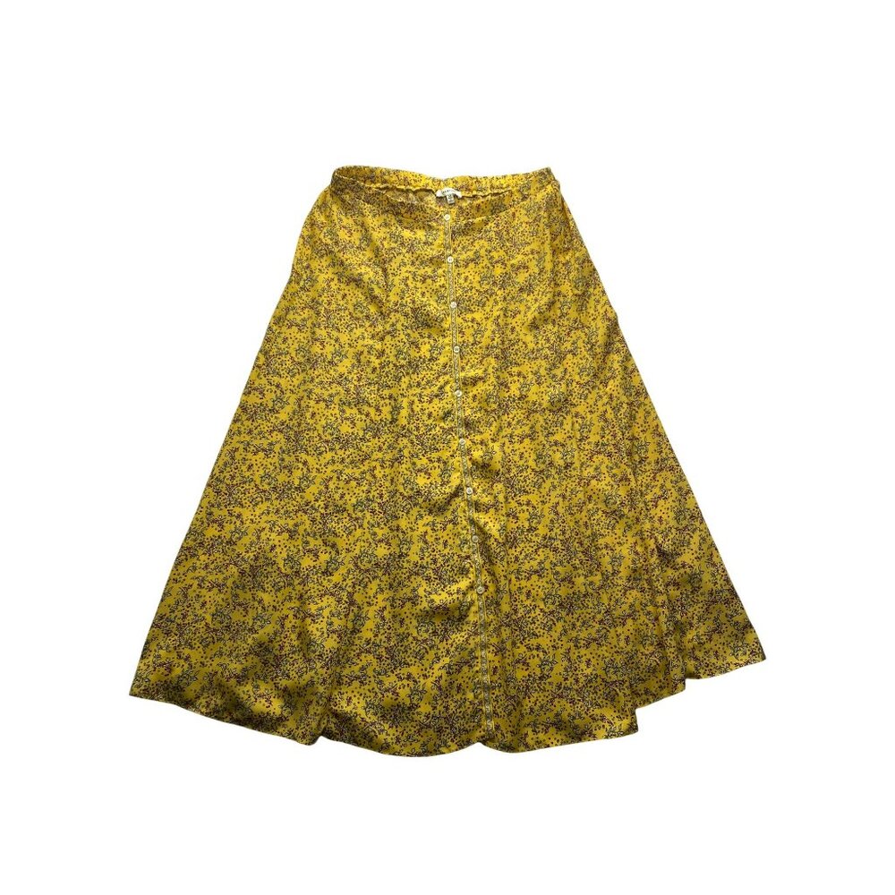 Max Studio Womens Medium Yellow Floral Button-Front A-Line Skirt #7068